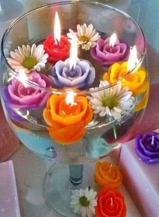 DECOVAA Floating Rose Flower Candle Multi Colour Smokeless Flower Shape Floating Wax Tealight Candles for Home Décor, Diwali (Pack of 12) - Image 4